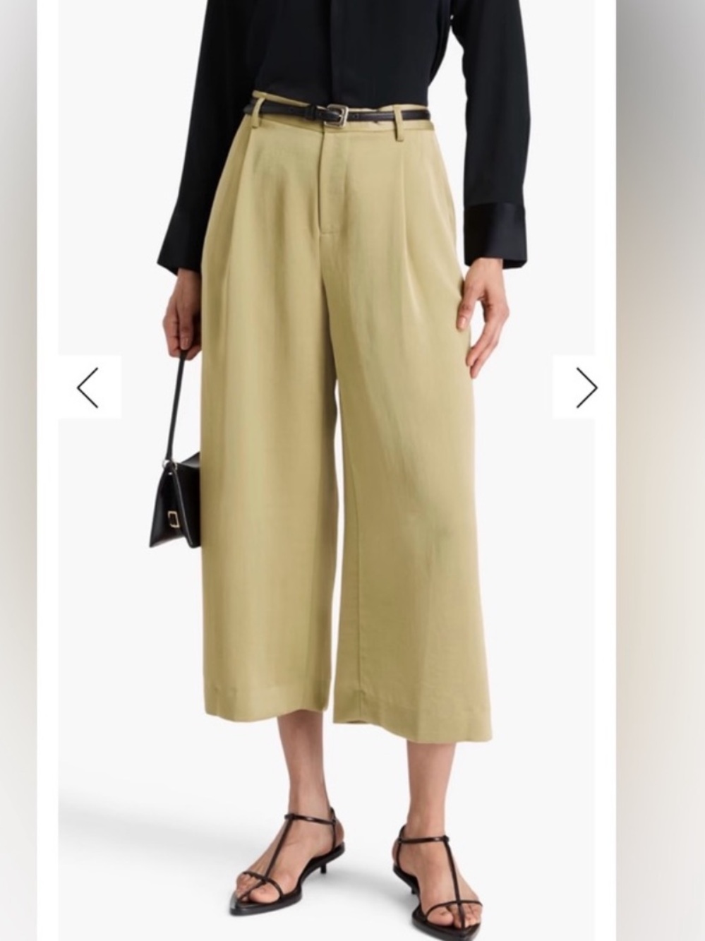Vince Pleated Crepe Satin Culottes Sand Wide Leg Cropped Pants Size 10